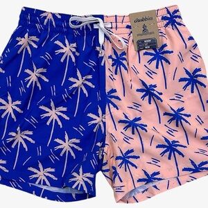 Chubbies Blue and Pink Palm Tree Swim Trunks